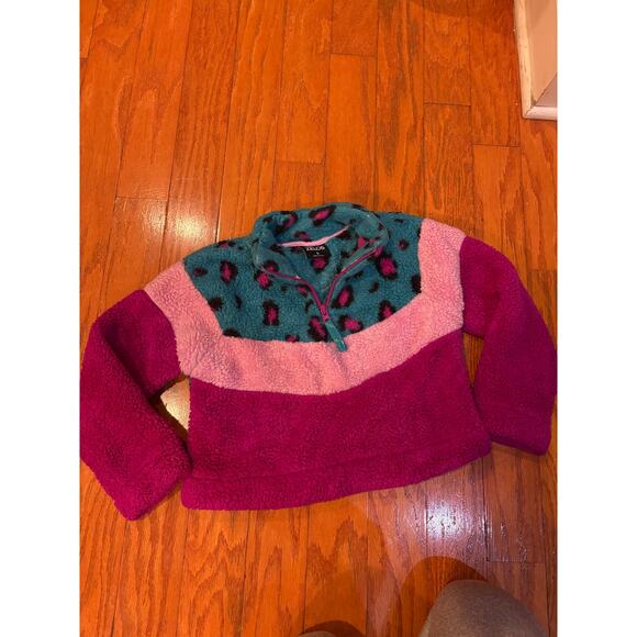 Zelos Girls Small Sherpa Fleece Pullover Colorblock Leopard Print - Picture 2 of 4
